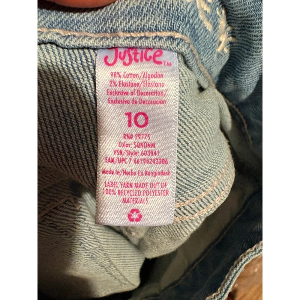 Justice Girls Denim Mini Mom Shorts Light Wash Distressed Sequin Size 10 NEW